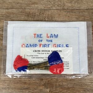 Vtg New Old Stock Law of the Camp Fire Girls Cross Stitch Sampler Kit
